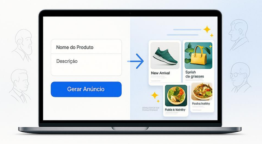 Interface do AdVinci mostrando a simplicidade de gerar um anúncio.